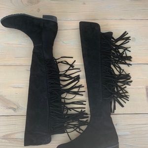 Stuart Weitzman Mane Suede Fringe Over The Knee Boot